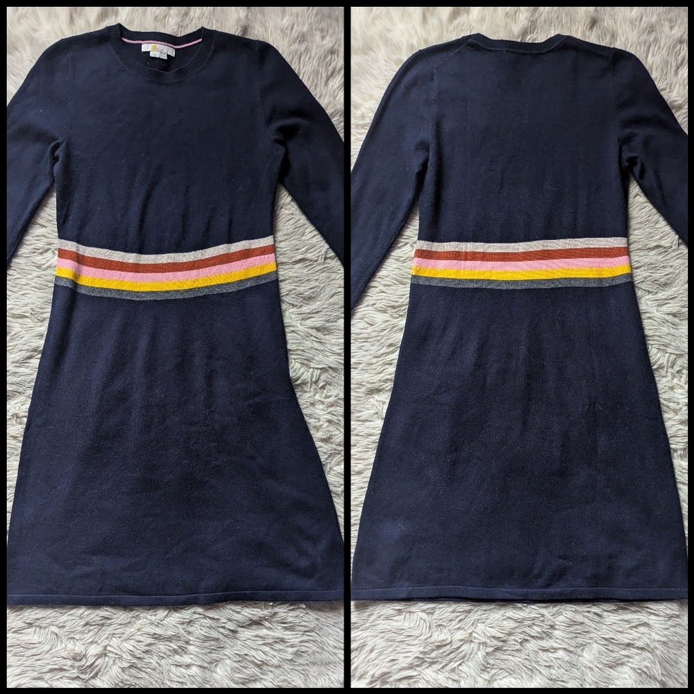 EUC Boden Stripe Waist Knitted Dress in Navy - Picture 2 of 16